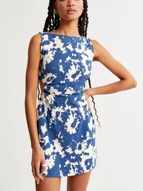 Abercrombie Blue White Floral Cutout Waist Dress XLT Tall Mini
